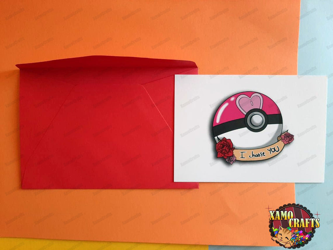 Tarjeta "I CHOOSE YOU" de POKÉMON (AmorBall) Tienda-XamoCrafts