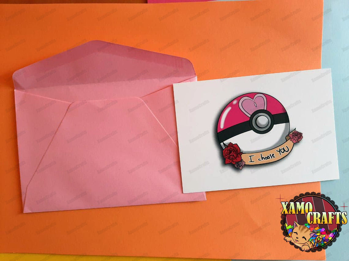 Tarjeta "I CHOOSE YOU" de POKÉMON (AmorBall) Tienda-XamoCrafts